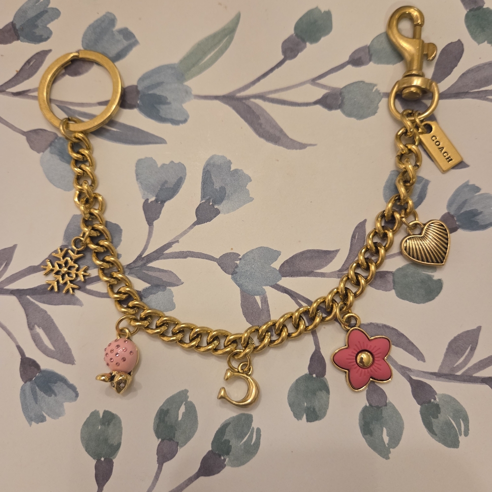 Gold Charm Bracelet with Pink Accents